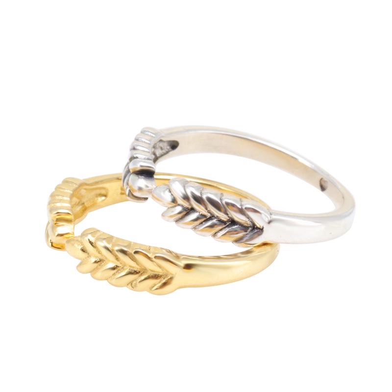 White Copper Plated Silver Wheat Ear Ring - Elegant European & American Style Open Stacking Ring for Women