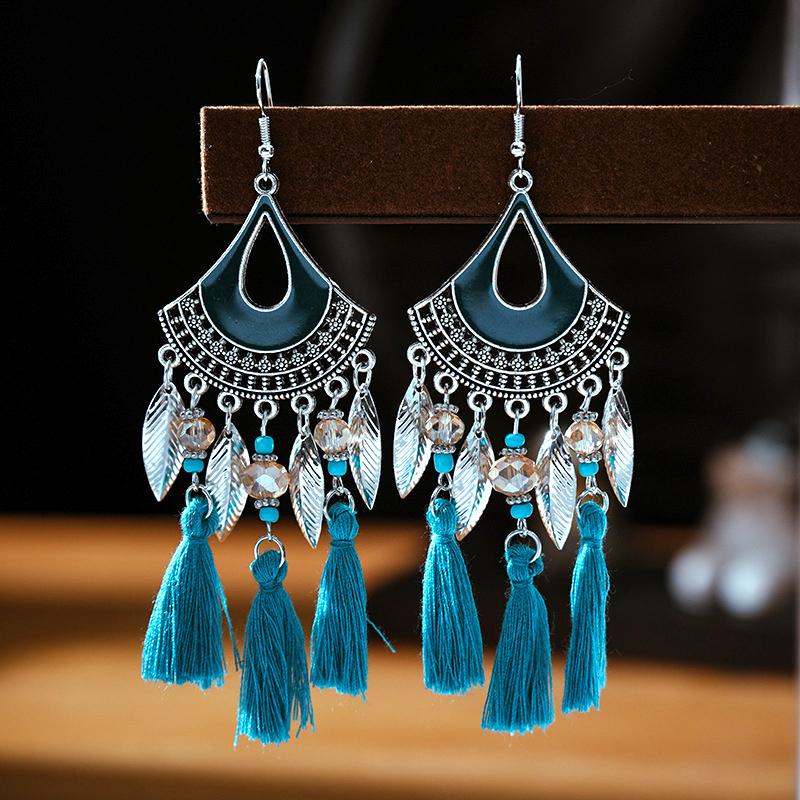 Bohemian Ethnic Style Tassel Earrings for Women Retro Waterdrop Round Fan Shaped Handmade Beaded Dangle Earring Lady Jewelry