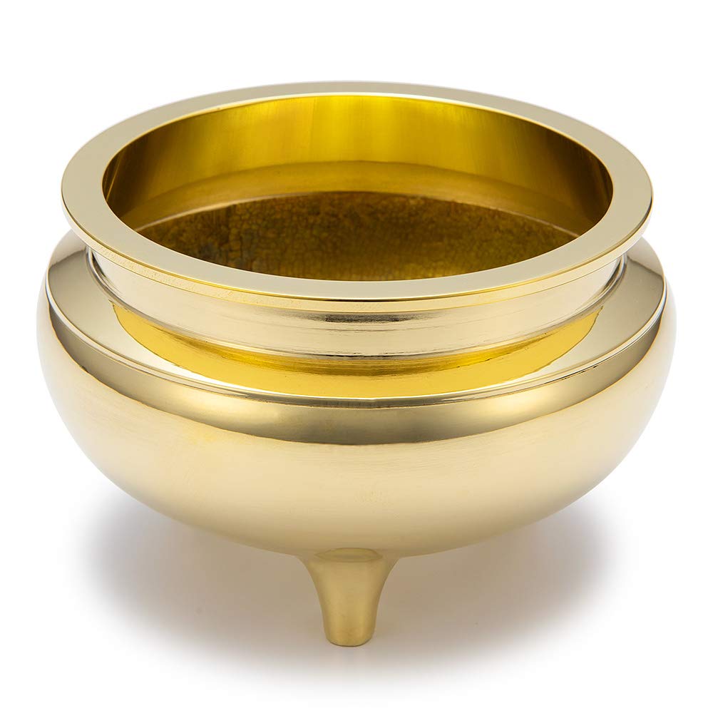 Buddhist Altar Shop Takita Shoten Buddhist Incense Burner, Polished, 4-inch Tabletop Incense Burner, 12cm Diameter x 7.3cm Height, Brass, for