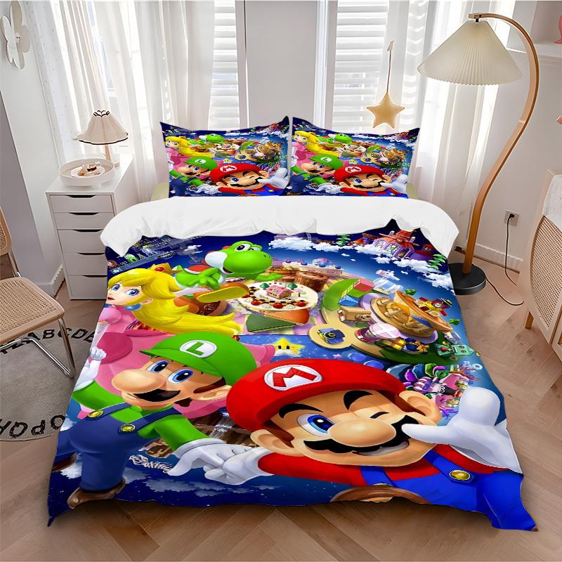 

3pc Mario Party Bedding Set Guest Room Bedroom Decor Christmas Halloween Decor Birthday and Holiday Gifts- All Seasons 3pcs Quilt 060 135x200cm