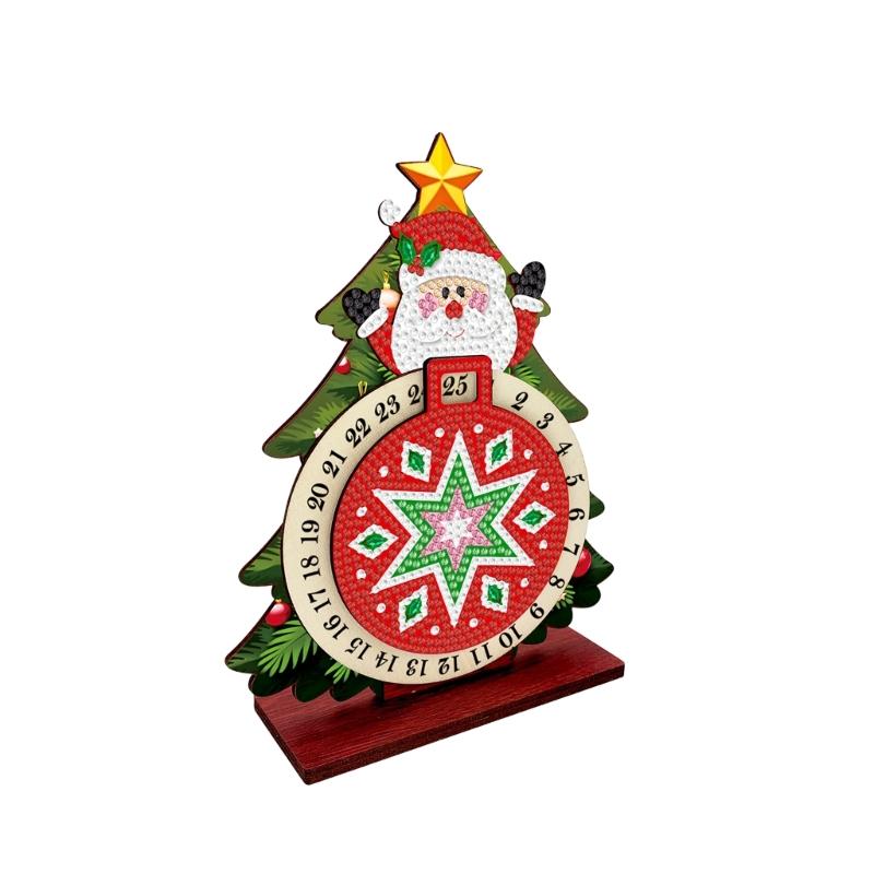 Christmas Number Panel Sign, Bead Art Holiday Accent for Desk Display with 1-25 Date Marker and Wood Stand Home