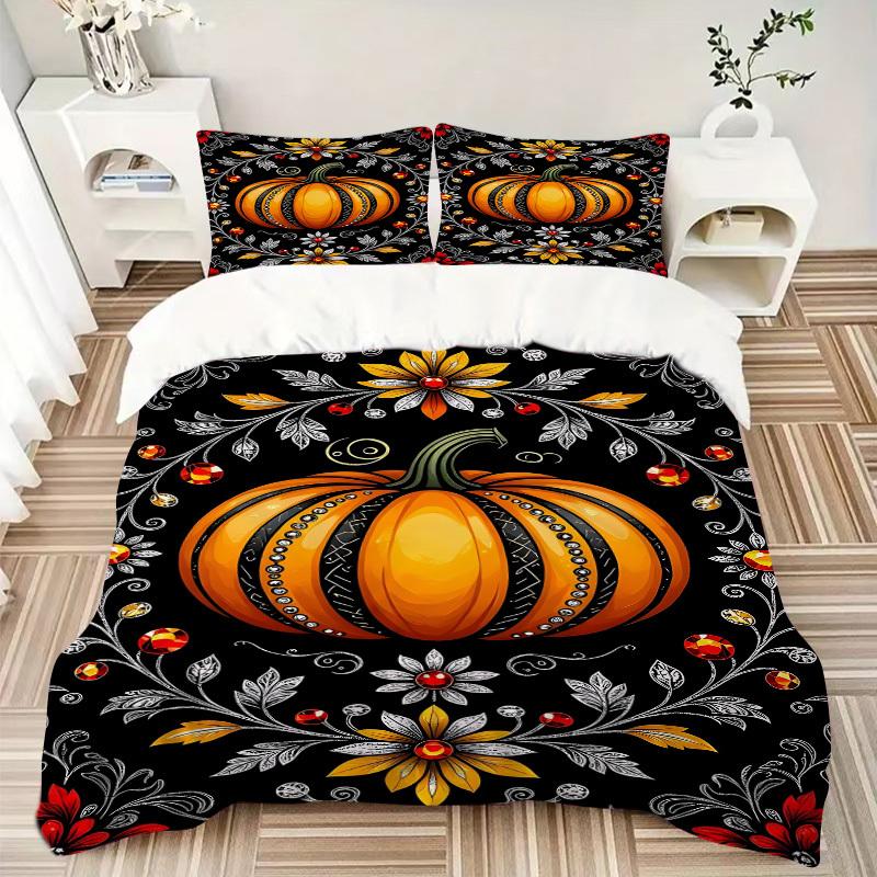 3pcs Decorative Pumpkin Duvet Cover Set -Includes 1 Duvet Cover and 2 Pillowcases, No Quilt Core, All-Season Home Decor  yy251111135