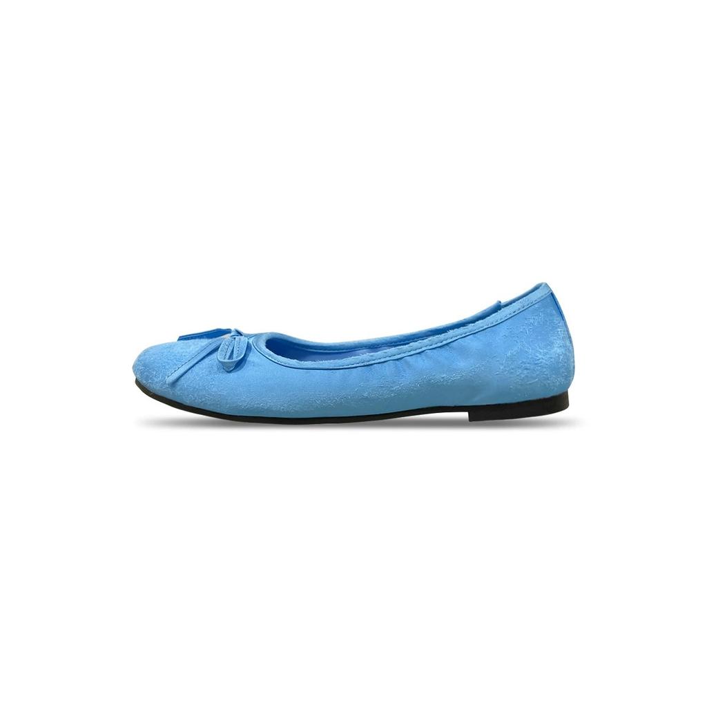 Mary Janes mit flachem Boden aus Schaffell, blau, runde Spitze, flacher Ausschnitt, einriemige Ballerinas, weich und bequem, kleine duftende Einzelschuhe