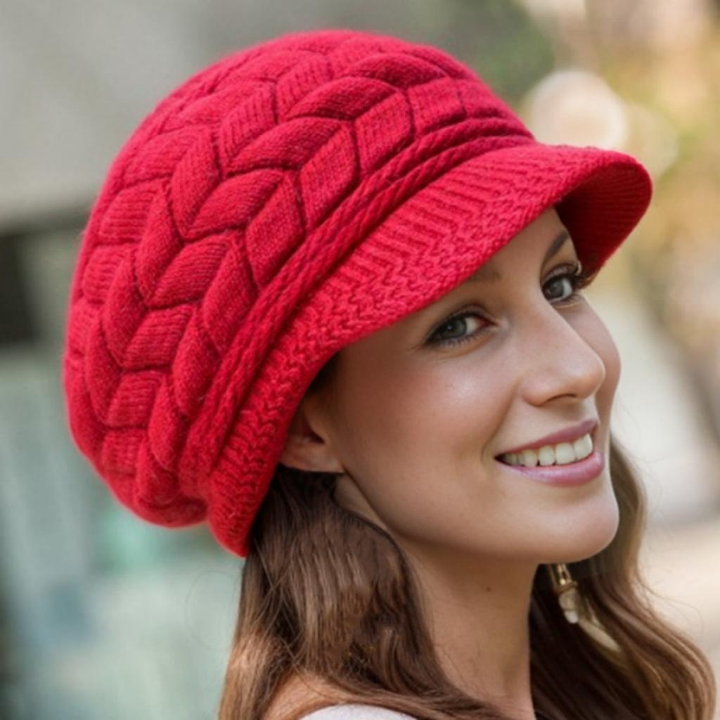 Knitted Hat, Knitted Hat, Velvet Hat, Hat with Brim, Warm Hat, Ear Protection Hat