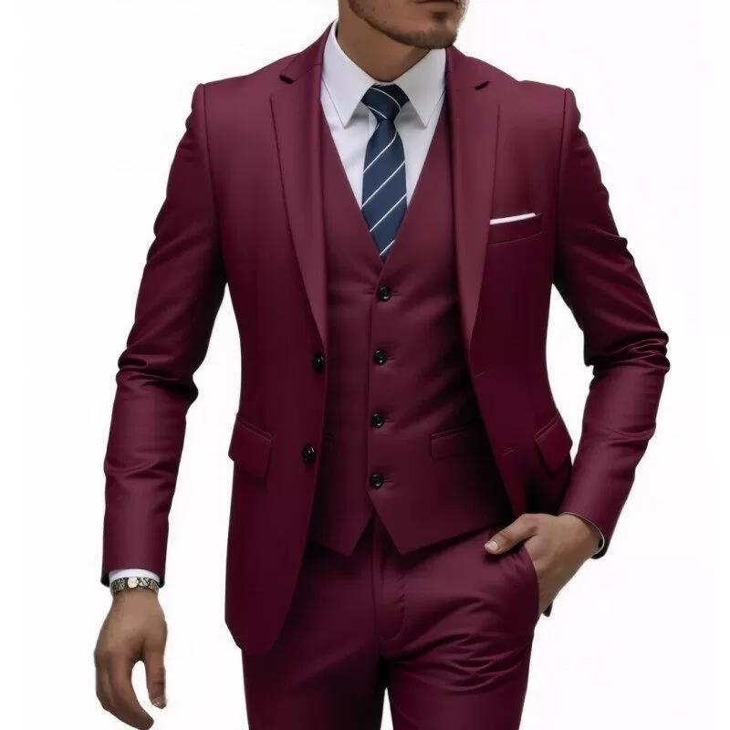 Two-piece Suit Men's Fashionable Gentleman Business British Style Solid-color Banquet Host Casual Wedding Suit