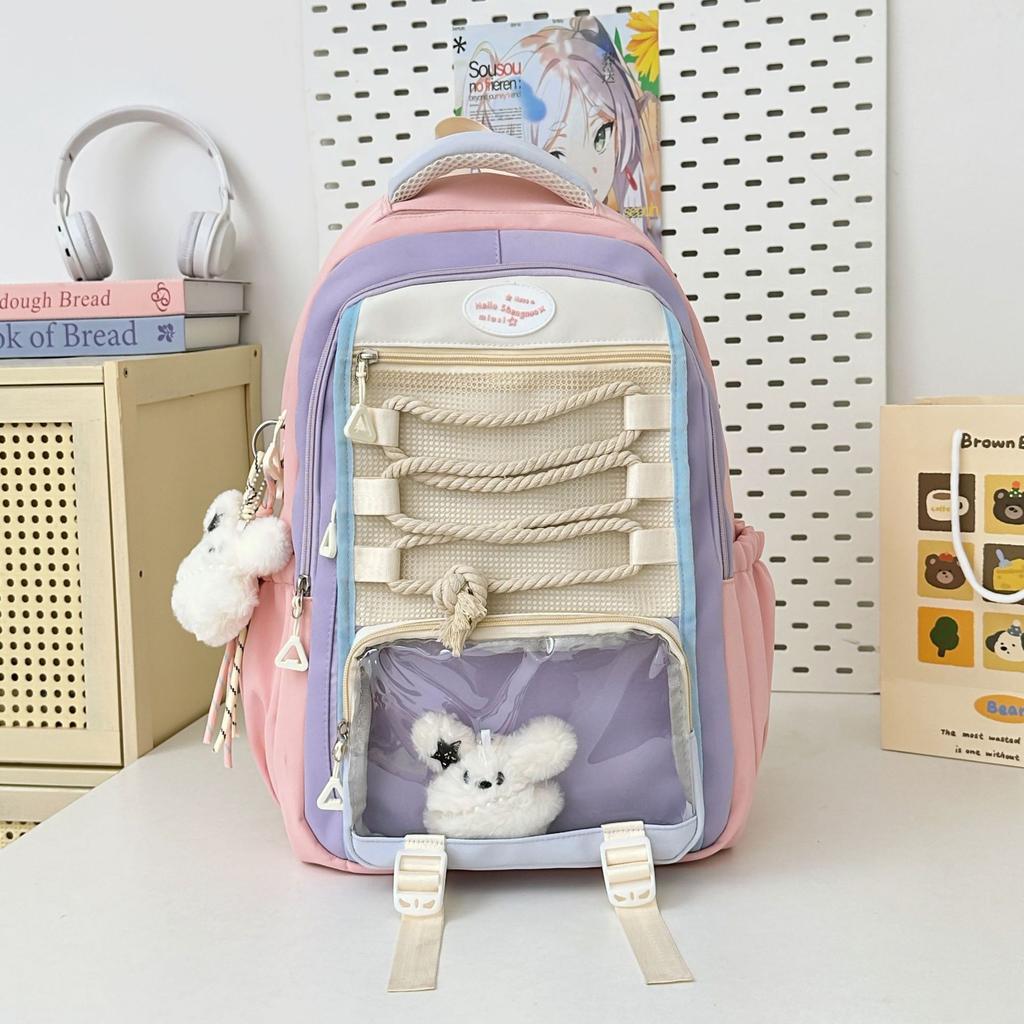 Schoolbag Wear-resistant Practical Student Schoolbag Large Capacity Bar Pain Bag Two-dimensional Transparent Pain Bag Dopamine Color Scheme Backpack