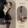 Colorful Gradient Mesh Suspender Skirt with Open Crotch and Hollow Design