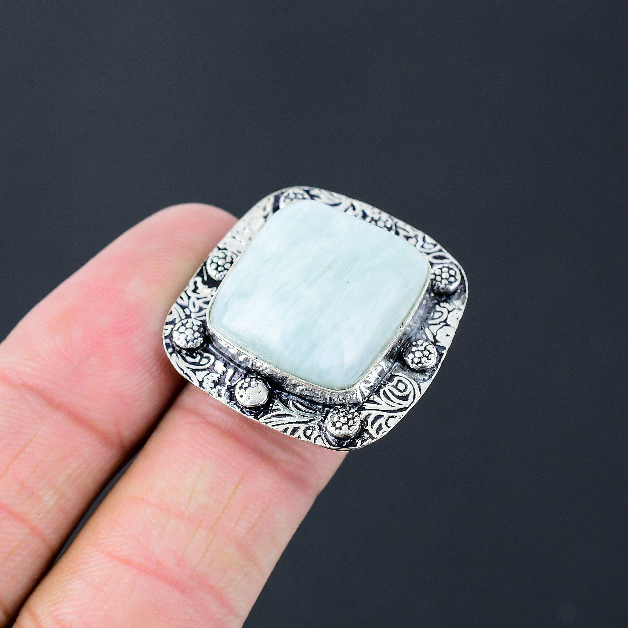 Memorial Day Deal Sterling Silver Amazonite Stone Promise New Ring Jewelry US 6 6