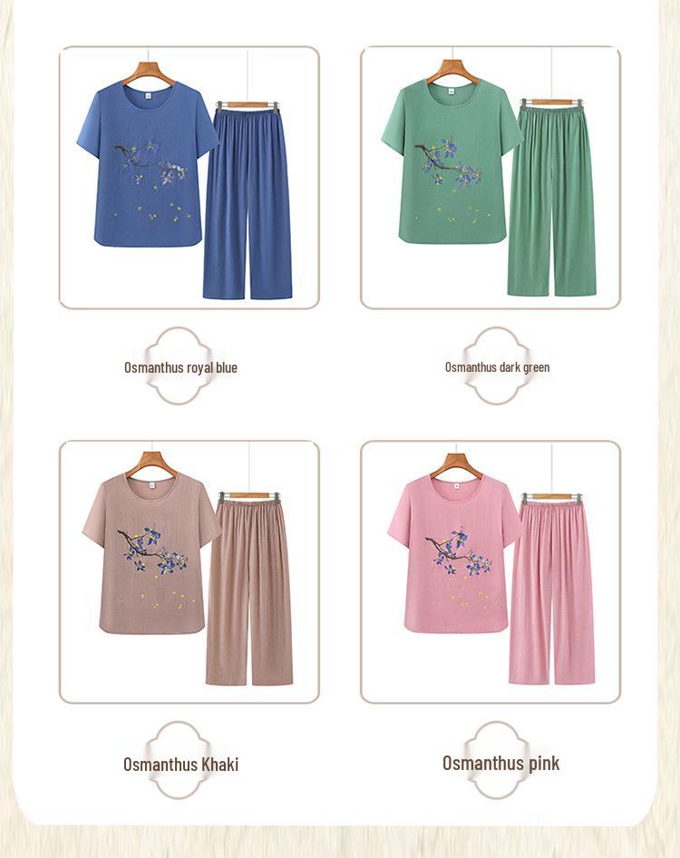 2026 Mid-aged & Elderly Women's Summer Short-sleeve Two-piece Set - Grandma Mom Pajama Top & Pants