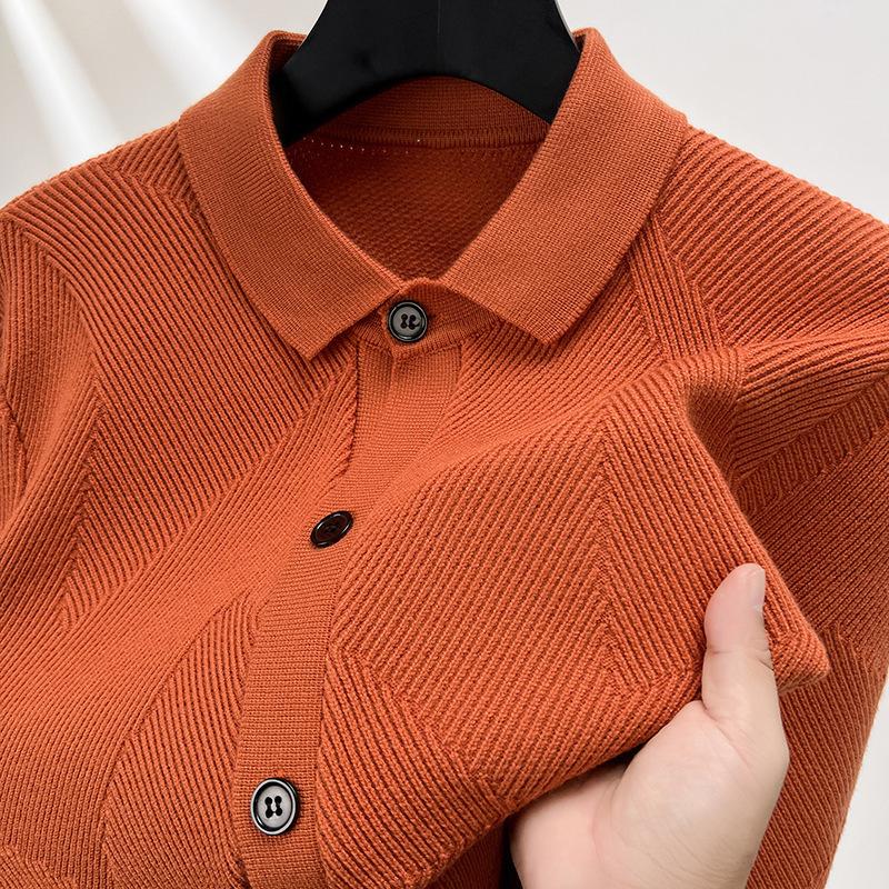 Autumn Men's Fashion Solid Color Lapel Jacquard Knitted Cardigan Jacket