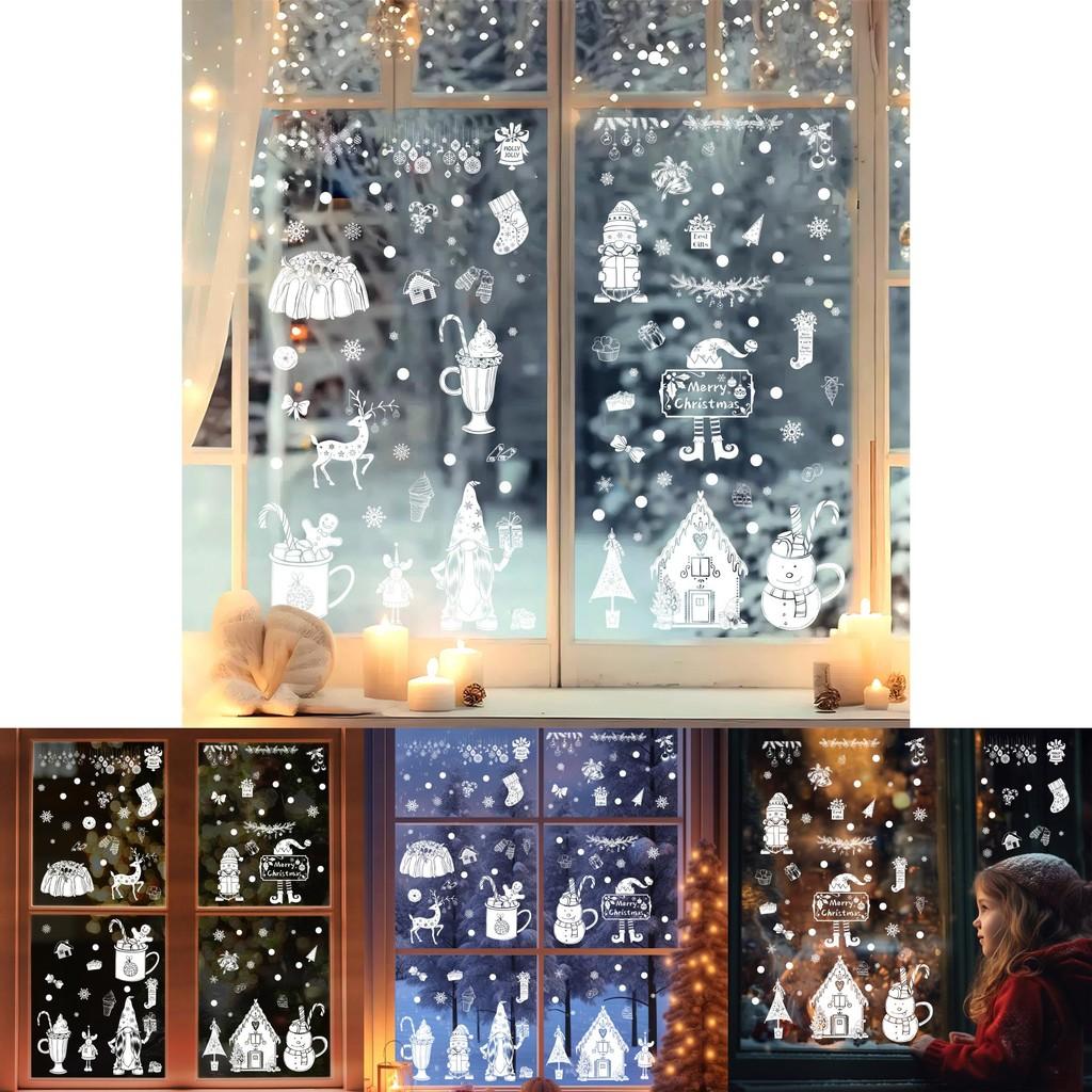 Christmas Snowflake Reindeer Window Sticker With Static Glass Decals For Holiday Decor
