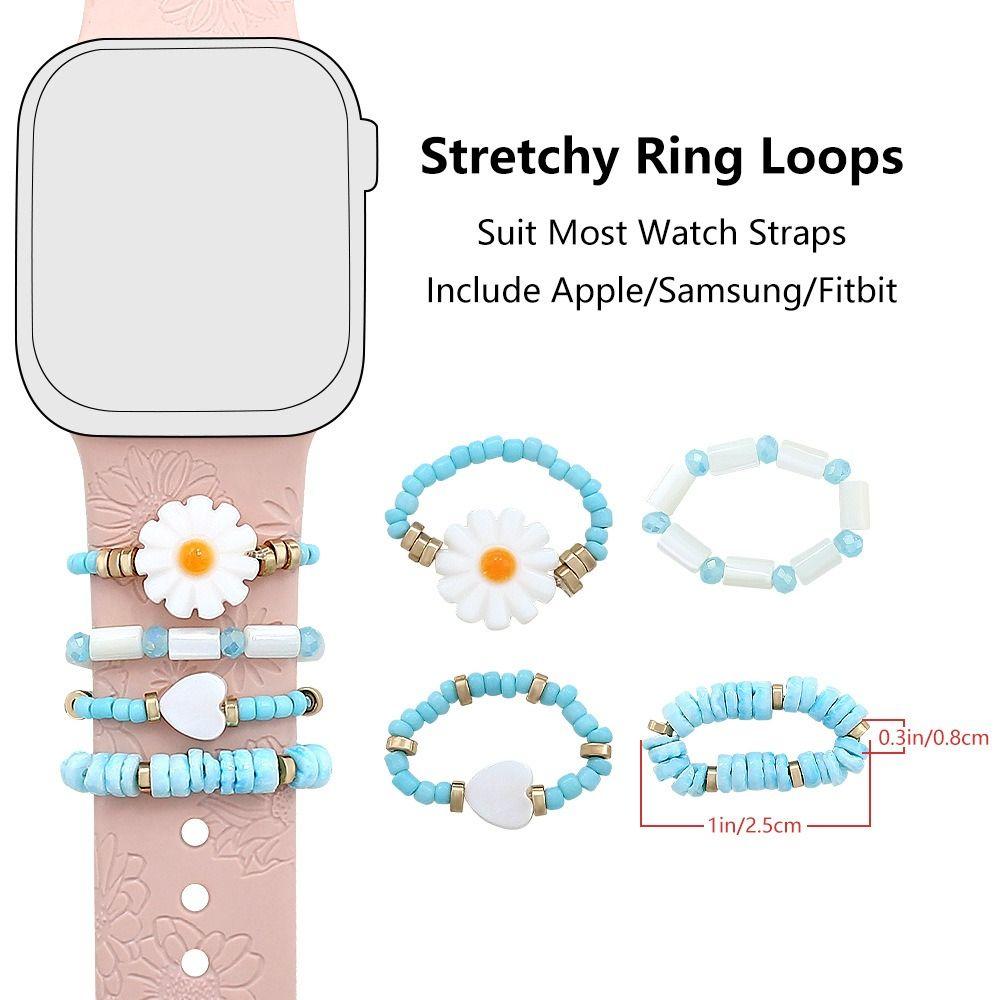 4pcs Flowers Beads Strap Decorative Ring Shells Beads Strap Accessories for Apple Watch Band Women