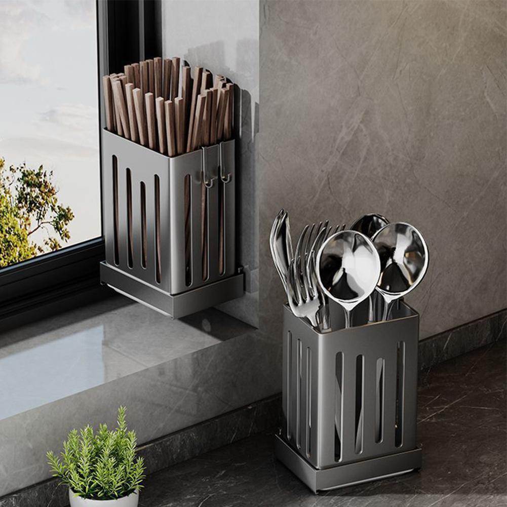 Convenient Wall Mounted Cutlery Rack with Drainage System Kitchen Drying Rack
