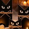 Black Cat Statue 3 Pcs Halloween Wooden Block Sign, Vintage Table Decoration Decor with Burlap Rope, Rustic Farmhouse Tiered Tray Centerpiece