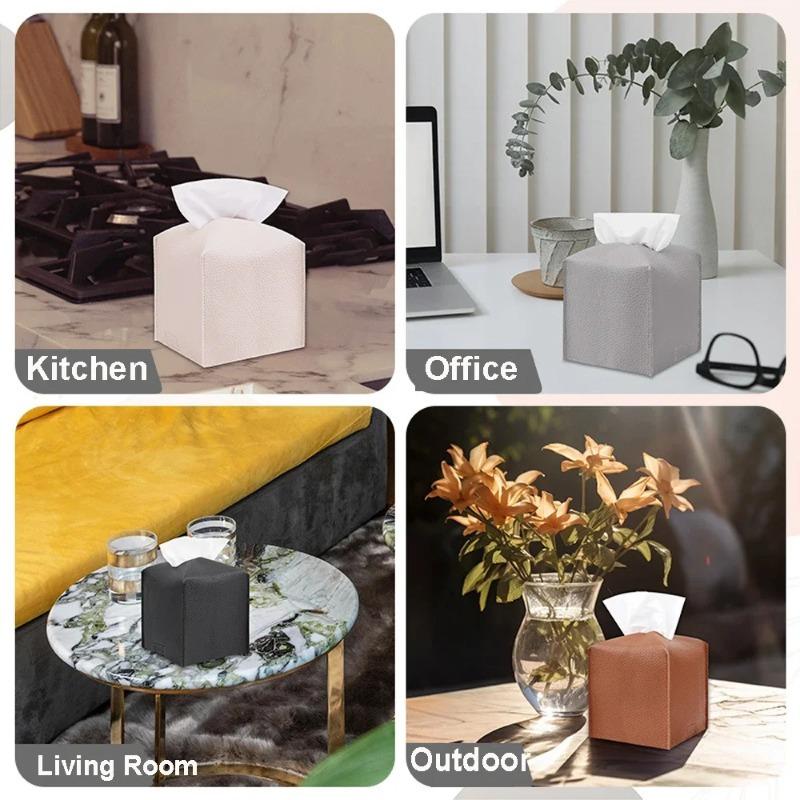 Decorative Square Tissue Box PU Leather Tissue Holder Facial Paper Organizer for Bathroom Modern Tissue Box Holder Kitchen