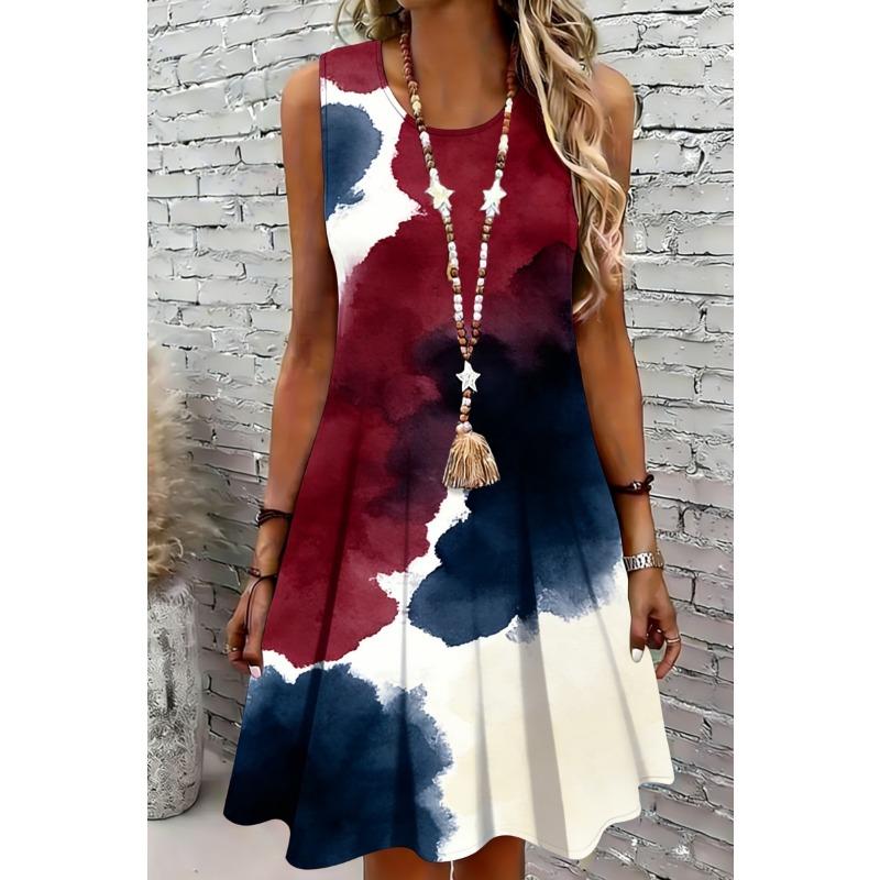 Nuevos Vestidos de Verano para Mujer Sin Mangas Vestidos de Rodilla Cuello Redondo Vestidos Casuales para Vacaciones en la Playa Vestidos de Mujer con Estampado Floral