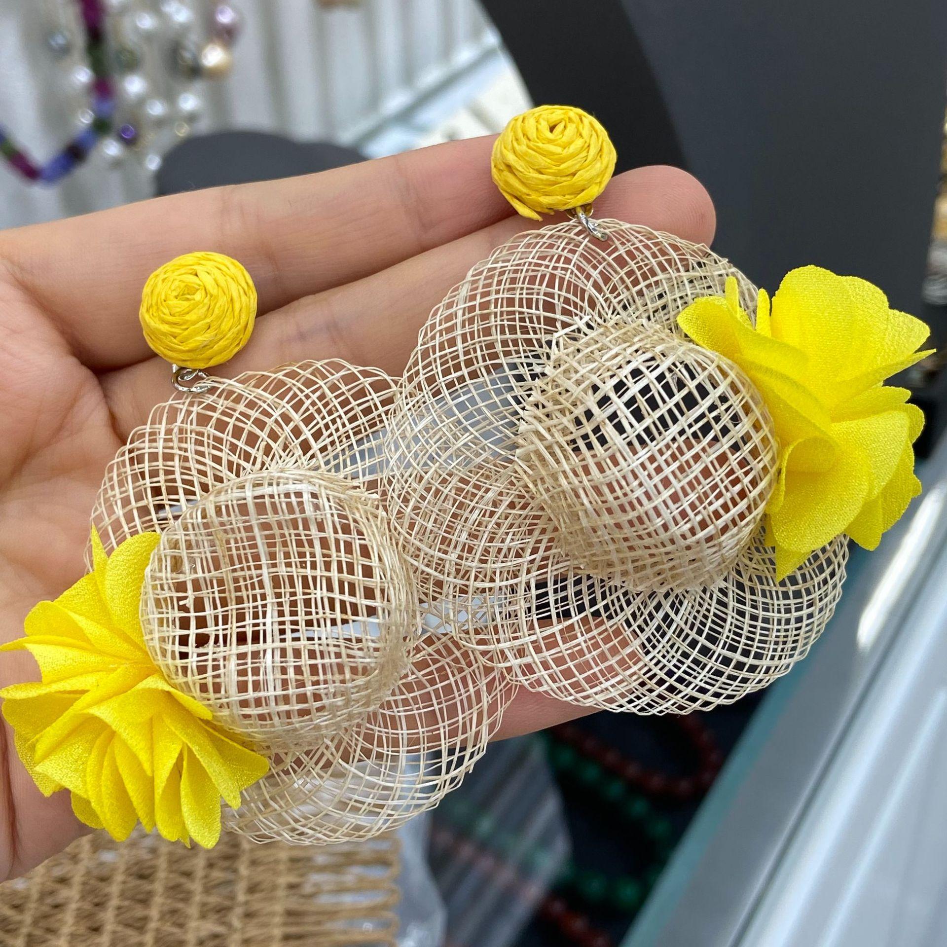 

Bohemian Hand-Woven Hat Stud Earrings Personalized Seaside Vacation Style Super Fairy Fashion Atmosphere Earrings