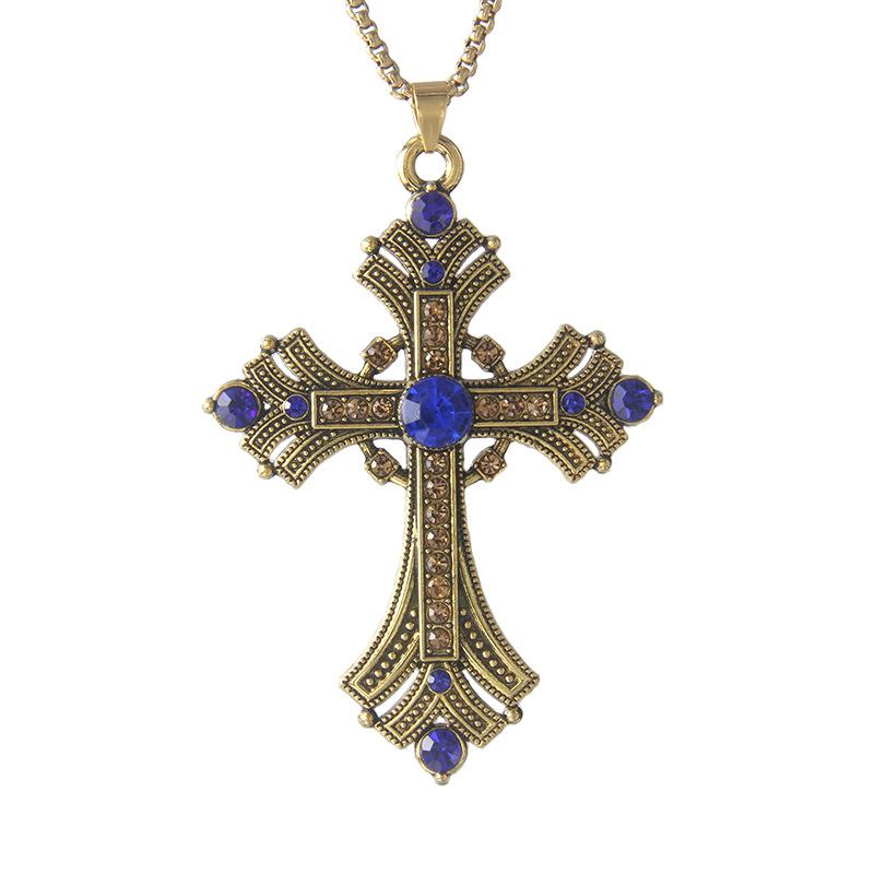 Collana con Ciondolo a Croce Borchiato di Diamanti Stile Gotico Y2K in Acciaio Inossidabile, Catena Lunga e Grande Colorata Personalizzata Vintage per Maglione da Uomo