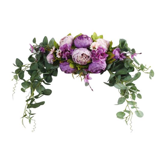 Artificial Peony Flower Swag with Green Leaves Wedding Party Arch Flower Welcome Sign Decorative Floral Swag Door Lintel Wall Window Decor
