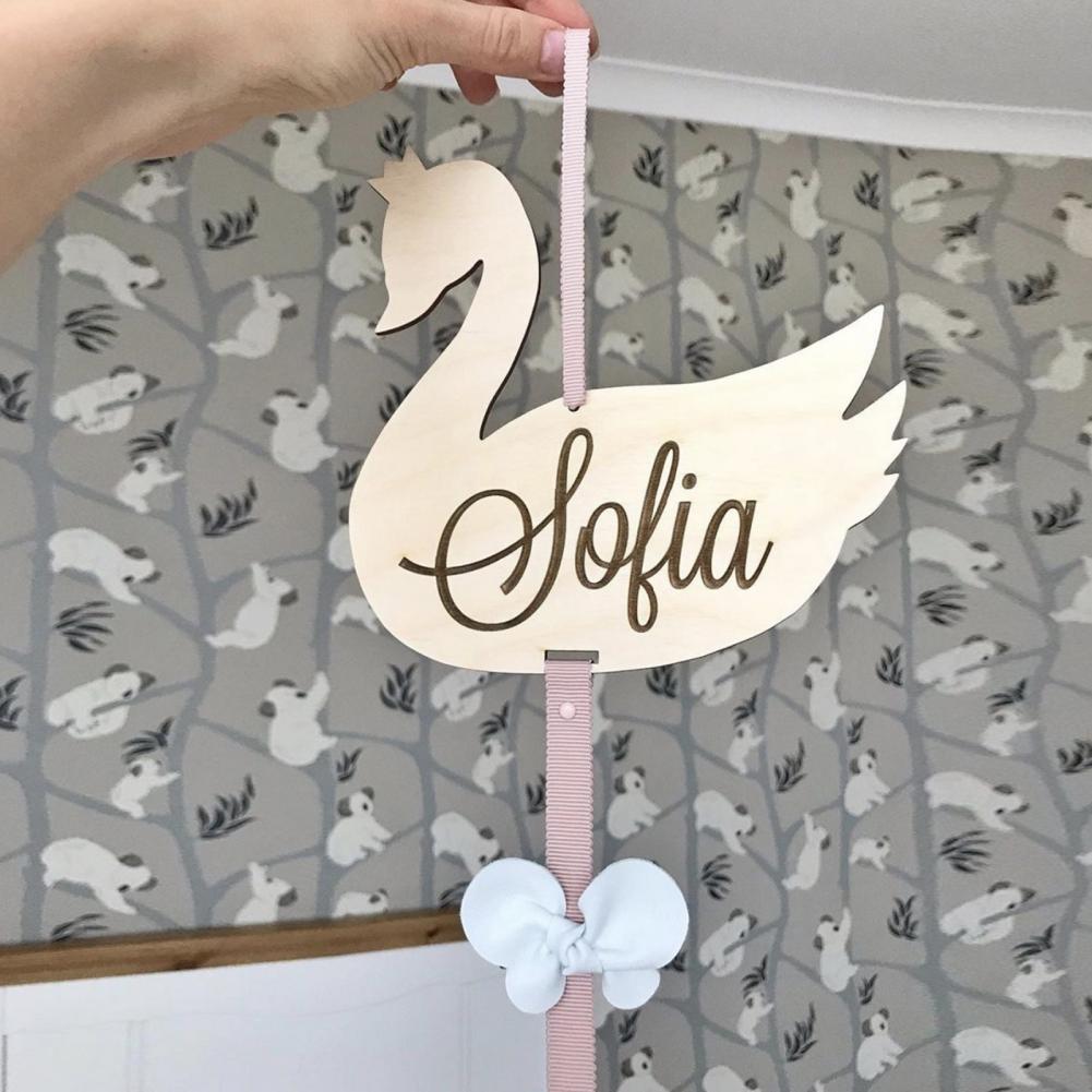 Wooden Swan Bow Shape Baby Hair Clips Holder Hanging Pendant Portable Hairband Storage Pendant Organizer Wall Ornaments