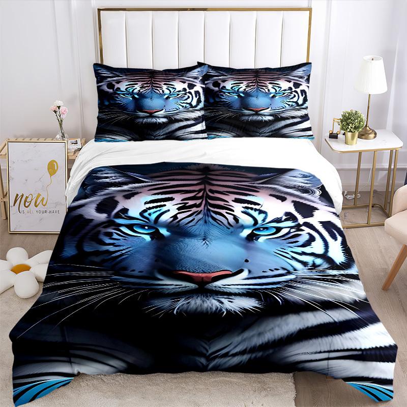 3pcs Tiger Print Bedding Set - 1 Duvet Cover + 2 Pillowcases(Core Not Included), Machine Washable Polyester Yy251216118