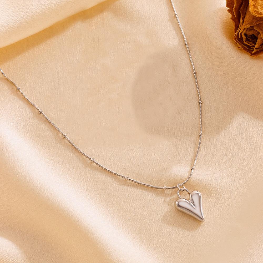 Fashion Stainless Steel Round Bead Jewelry Set Peach Heart Pendant Earrings Bracelet Anklet Necklace for Women