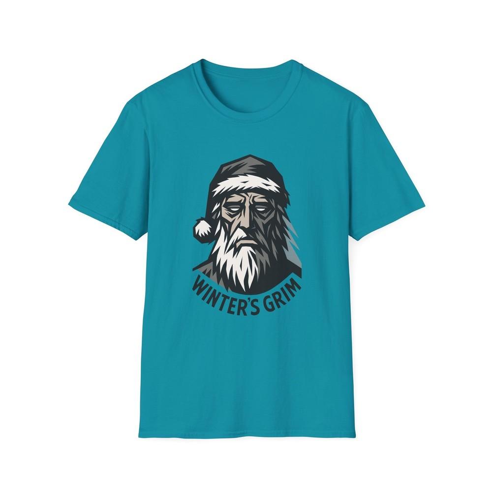 

Unisex Softstyle T-Shirt Minimalist Santa Hollow Eyes Frayed Beard Winter’s Grim M