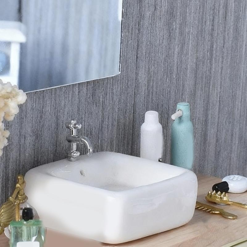 Bílé Porcelánové Domečky pro panenky Dekorace Koupelnový dřez 1:12 Miniaturních umyvadel s hladkými povrchy Pro Moderní Dekory Témata