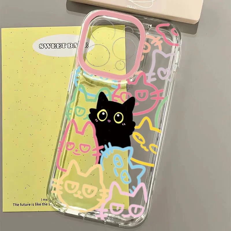Klar Niedliche Schwarze Katze Hülle für Samsung Galaxy A56 A16 A06 A15 A35 A55 5G S25 S24 S23 Ultra S22 S21 Plus FE Tier Weiche TPU Abdeckung