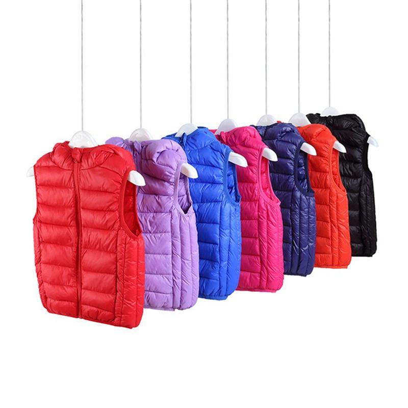3-14 Years Kids Winter Warm Hooded Vest Solid Color Sleeveless Zipper Top