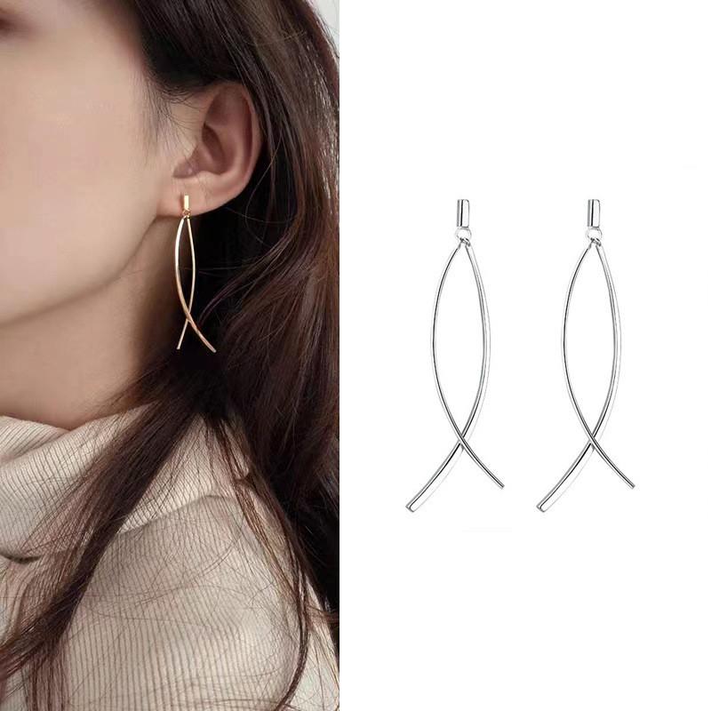 Crossed Chic Line Earrings Japanese Influence Sweet And Charming Individual