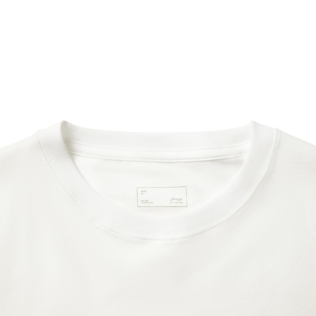 Li Ning Série Estilo de Vida Esportivo Moda Casual Cor Sólida Gola Redonda Confortável Respirável Versátil Camiseta Tops Femininos Standard-Branco AHSV990-2