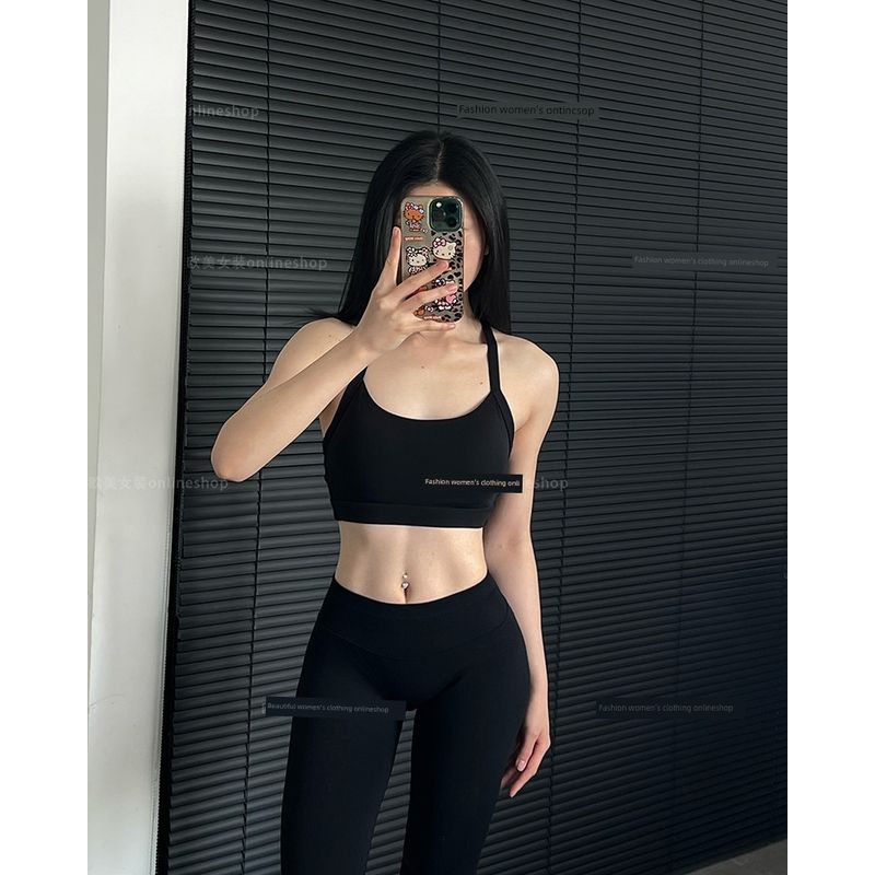 

Fashion Spaghetti Strap Yoga Vest Fixed Cup Sexy Cross Beauty Back Exercise Bra Wait Lifting Back Practice Workout Underwear Black L