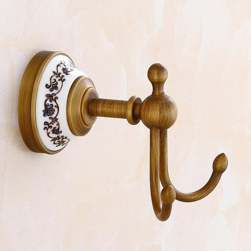 European Antique Brass Double Towel Bar & Shelf Set