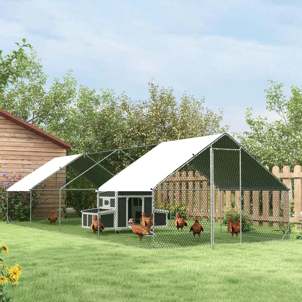 Chicken Run Galvanised Walk In Chicken Coop Hen Poultry House Cage Rabbit Hutch With Water Resist Cover 3 X 8 X 2m