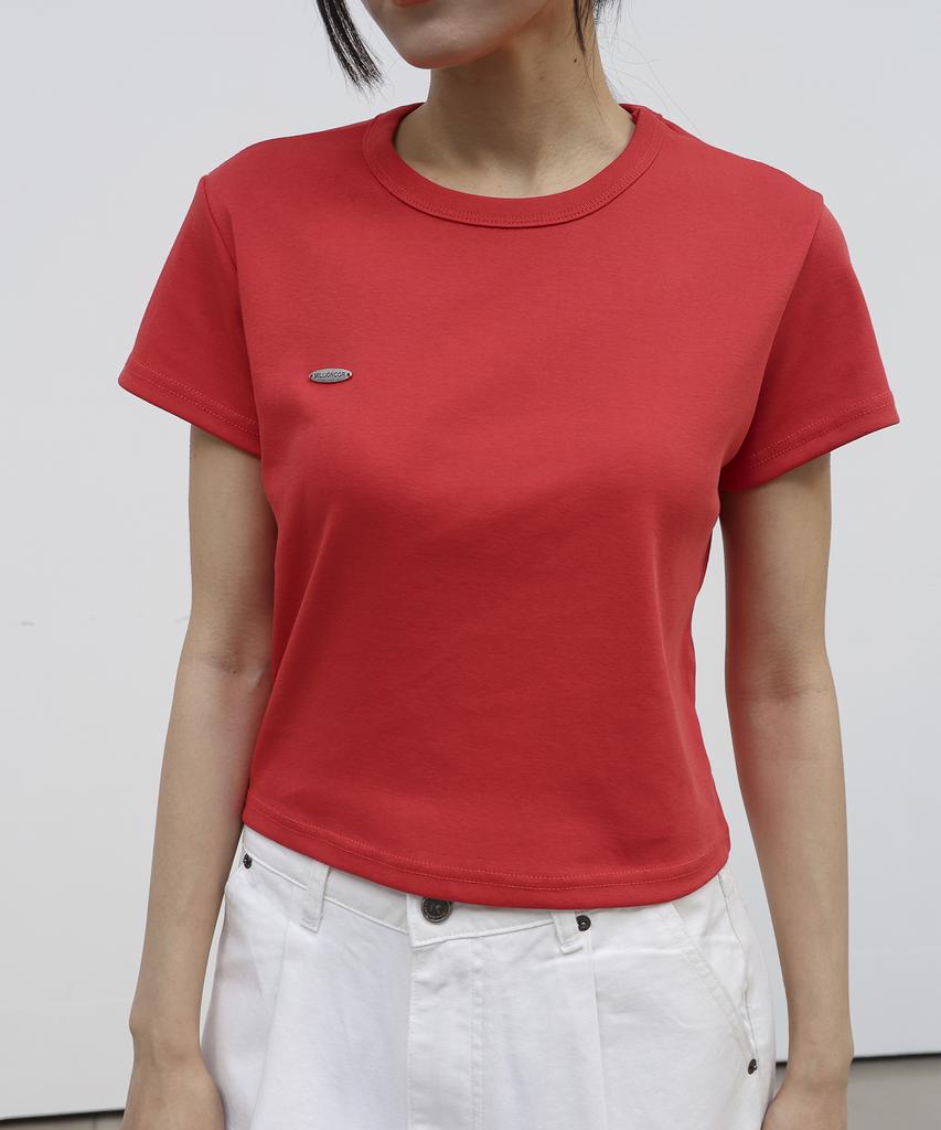 Millieonkoleu Flat Round Neck Short Sleeve T-Shirt_Red