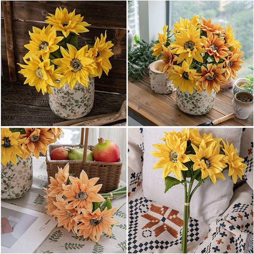 Elegant PU Sunflower Flowers Realistic Fake Flower Simulated Sunflower  Home Hotel Table Decor