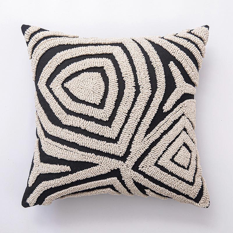 Black White Stitching Cushion Cover Abstract Geometric Line Art Pillow Cover Neutral Decoration Texture Home Sofa Bed 45X45Cm