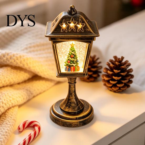 Christmas Table Decor Snow Sphere Lamp, Retro Street Lamp Design, Santa Battery Operated Snowman Tree Night Light for Bedroom, Tabletop Decorative