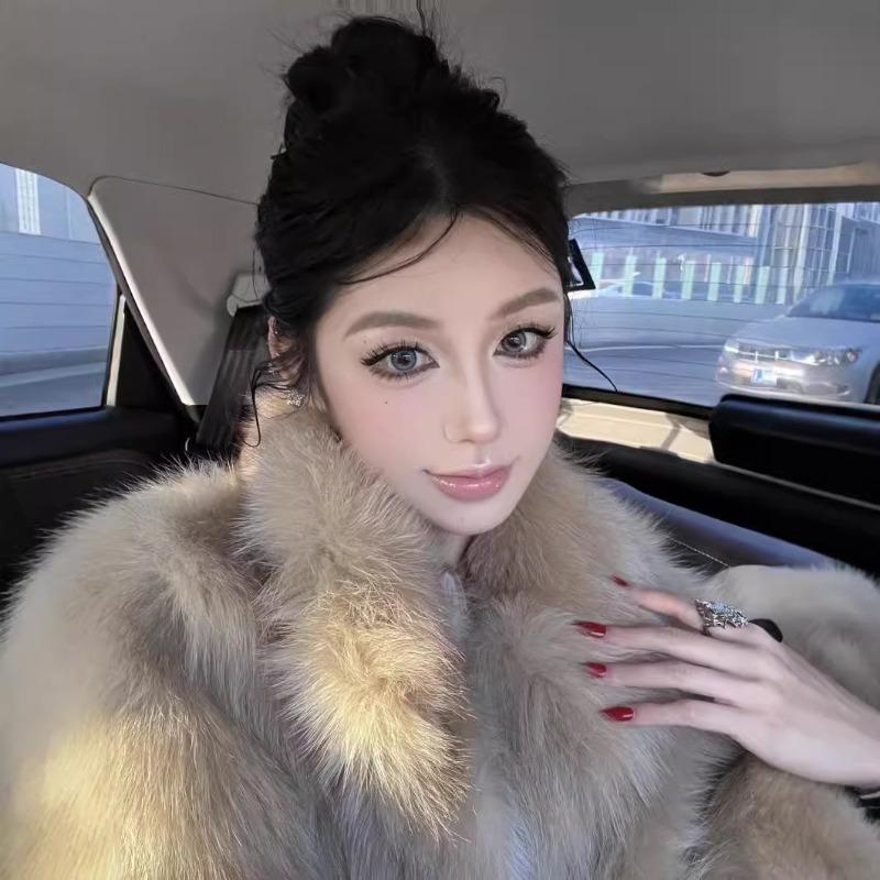 Stand-up collar imitation fur jacket short fashion imitation fox fur top plush women's winter clothing fashionable and simple trend