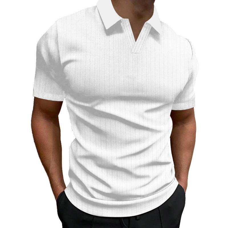 Men's V-Neck Striped Short Sleeve Polo Shirt.