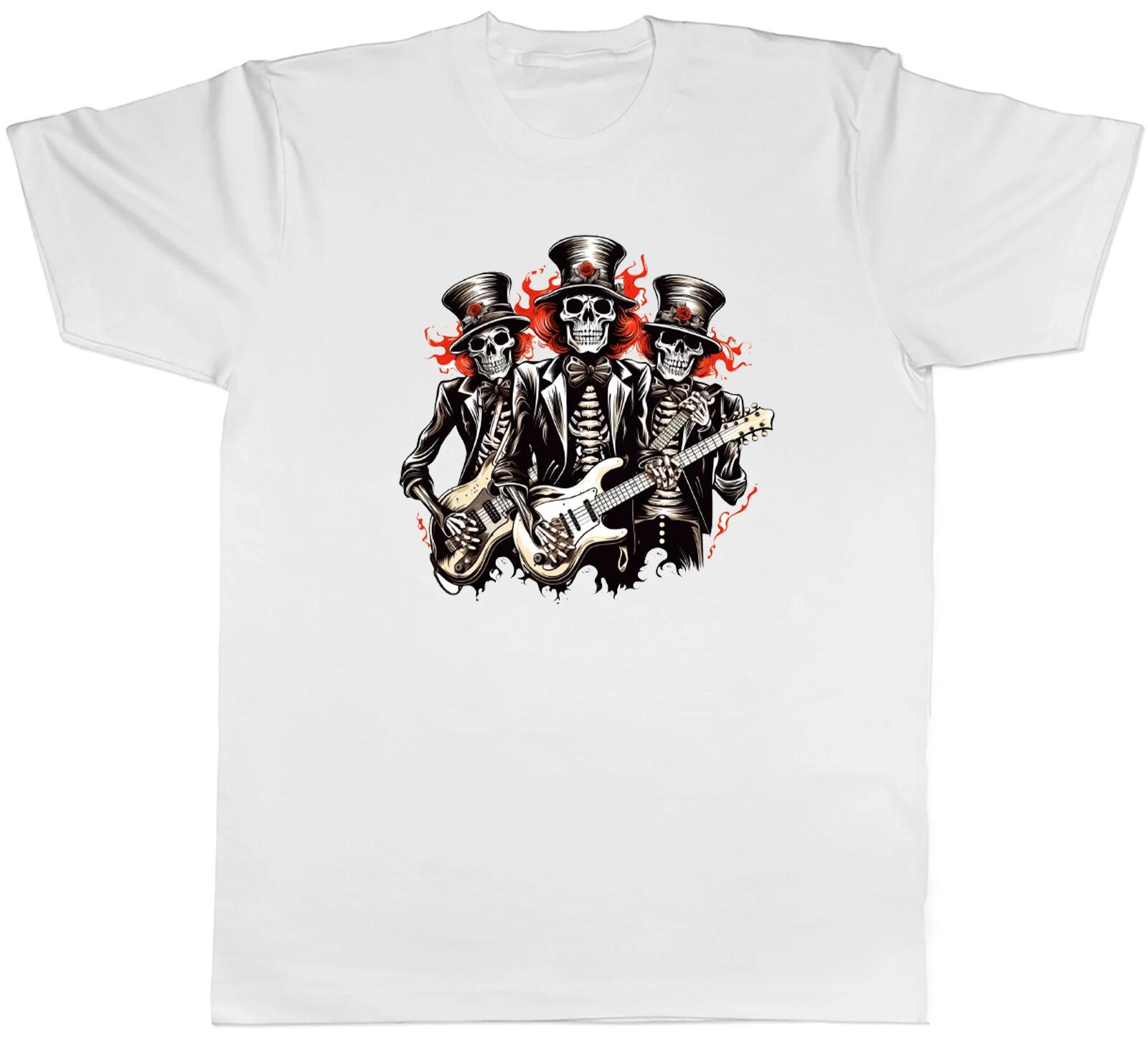 Skeleton Music Band Mens T-Shirt Rock N Roll Electric Guitar Tee Gift L
