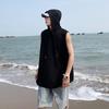 2022 Summer Men's Hip Hop Hooded Sleeveless Tank Top - Trendy Solid Color for Students