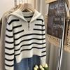 Women's Striped Zipper Knitted Sweater Knitwear Pullover Autumn Winter Clothes Loose Long Sleeved Sweater Korean Style 2023