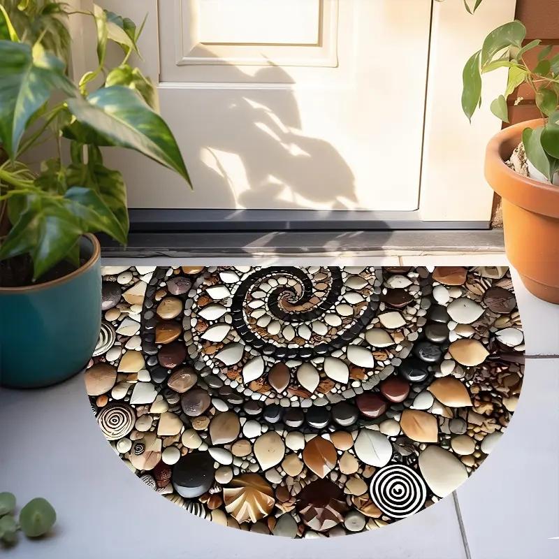 Colored Pebbles And Floral Welcome Mat-non-slip, Easy-to-clean Semicircular Door Mat, Suitable For Indoor/outdoor Use