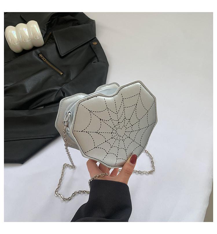 Chic City Style Heart-shaped Spider Web Shoulder Bag With Car Line Decoration Soft Pu Material