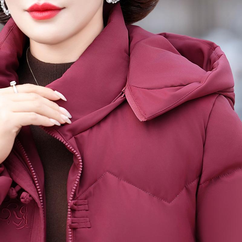 Winter Down Coats for Women Vintage Parkas Hooded Elegant Thick Warm Middle Age Women's Down Jackets Embroidery Outerwears