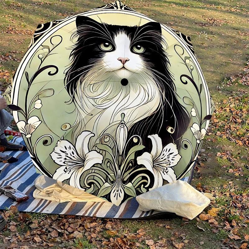 1PC Cat, floralAutomatic Open/Close Umbrella with Windproof, 8-Rib Sturdy Canopy, Durable Ribs, Fashionable Design, Outdoor Accessory, Fun Prin, Holid