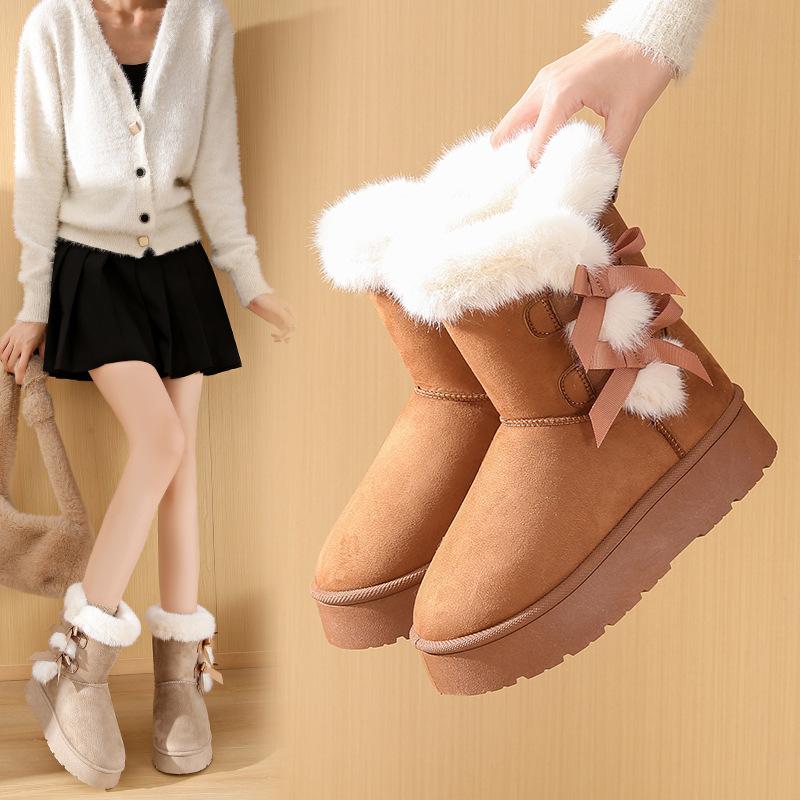 Moteriški žieminiai masyvios platformos sniego batai neslystantys šilti su kailiu viduje iki pusės blauzdos aulinukai batai dirbtinės zomšos pliušinis vilnonis pūkuotas žygio batas moterims
