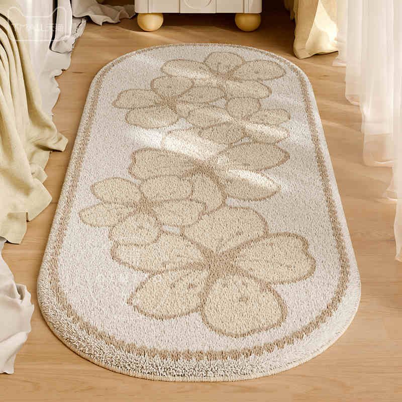 Ins Style Bedroom Decor Floral Bedside Rug Pink Plush Carpets for Living Room Cream Style Casual Rug Fluffy Soft Irregular Mat